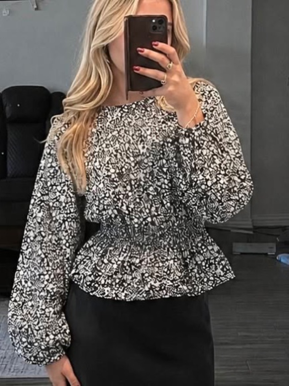 Universal Thread Black and White Smocked Peplum Blouse